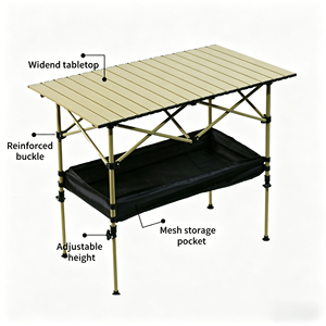 Outdoor Adjustable Folding Table 95x55x50 Cm With Storage For Camping Picnic Portable Height Adjustable Rectangular - Product Image 4