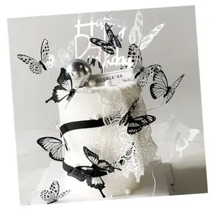 Trending Products 2024 New arrivals Butterfly Decorations Toppers Plastic Butterflies Black Butterfly For Cakes Happy Birthday