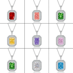 Factory Wholesale 10*14mm Square Ice Out Colorful Cubic Zirconia Fashion <b>Pendants</b> Charms Woman Copper Accessories Jewelry - Product Image 1