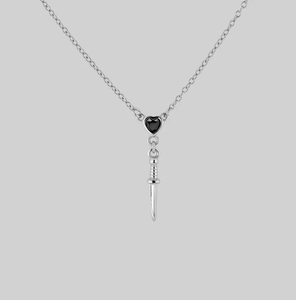Inspire Jewelry Stainless Steel <strong>Black</strong> Spinel <strong>Heart</strong> &amp; Dagger Drop Necklace for Unisex Adjustable Jewelry - Product Image 2