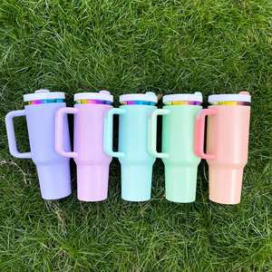 Double Walled Stainless Steel H2.0 <b>Macaron</b> Powder Coated 40oz Rainbow Plated Tumbler Laser Engraved Logo 3D Printing Design - Product Image 4