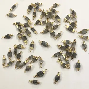 Natural Herkimer Diamond Gemstone Rough Gold Electroplated Connectors For Jewelry Making From Supplier At Dealer Price