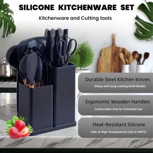 Nuevo juego de utensilios de cocina de silicona de 19 piezas de lujo con mango de madera, juego de electrodomésticos de acero para hornear de 19 piezas para Cocinar en casa - Product Image 4