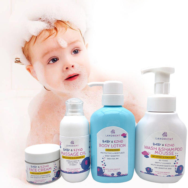 ORANGLES Private Label Organic Camellia Baby Bath Care Set – OEM 3-in-1 Children's Skin Nourishing & Moisturizing Skincare Collection - high resolution display - Image 2 of 4 | perfect for office | California | Free Shipping ORANGLES