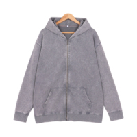 Sudadera con capucha unisex personalizada con logo, 400G de alto gramaje, estilo vintage lavado, con cremallera, oversize, hombros caídos, de felpa de rizo, para merchandising