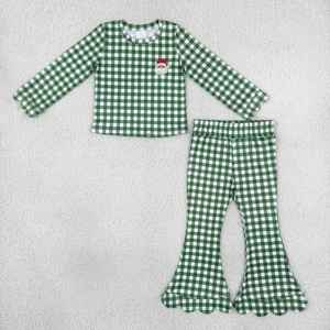 Ensembles de vêtements pour petites filles RTS, Noël, sapins de Noël brodés, haut à manches longues, pantalon évasé à bord festonné, style décontracté et mignon, 2 pièces - Product Image 5