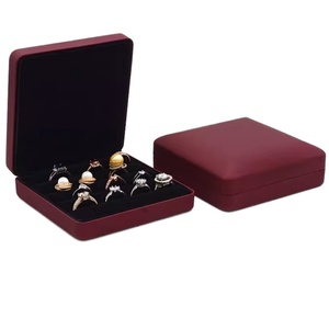 Wholesale Modern Luxury Rectangle Pu Leather Jewelry Ring <b>Storage</b> <b>Box</b> with Square Pattern Multi-Insert Embossed Velvet Lining - Product Image 2