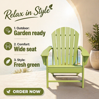 Chaise Adirondack moderne en PEHD vert, résistante aux intempéries, mobilier d'extérieur portable pour jardin, terrasse, foyer, école
