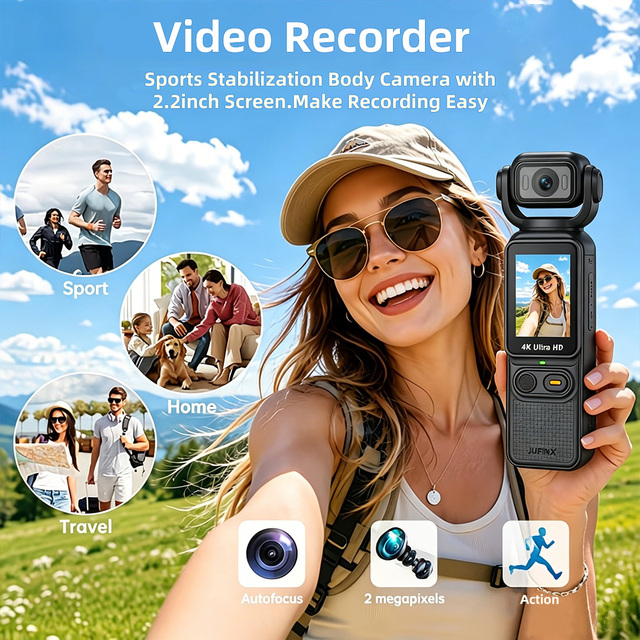 Pocket Camera 2K 30fps Handheld Gimbal Camera Wide Angle 2.2" Screen Auto Focus 4k Sport Camera for Vlog YouTube