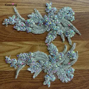 WDP-296 Keering multicolore cristal fleur patchs 2024 fantaisie perlé strass panneau Applique pour robes robe