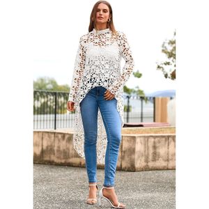 FOXA Women's Long Sleeve Round Neck <b>Asymmetrical</b> <b>Hem</b> Casual Blouse <b>Top</b> Loose Woven Translucent Dress - Product Image 5