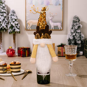 Cubierta de botella de vino de asta de <span class=keywords><strong>Reno</strong></span> de lentejuelas con barba de Papá Noel y sombrero de Navidad para decoración de fiesta de vacaciones Idea de regalo festivo - Product Image 5