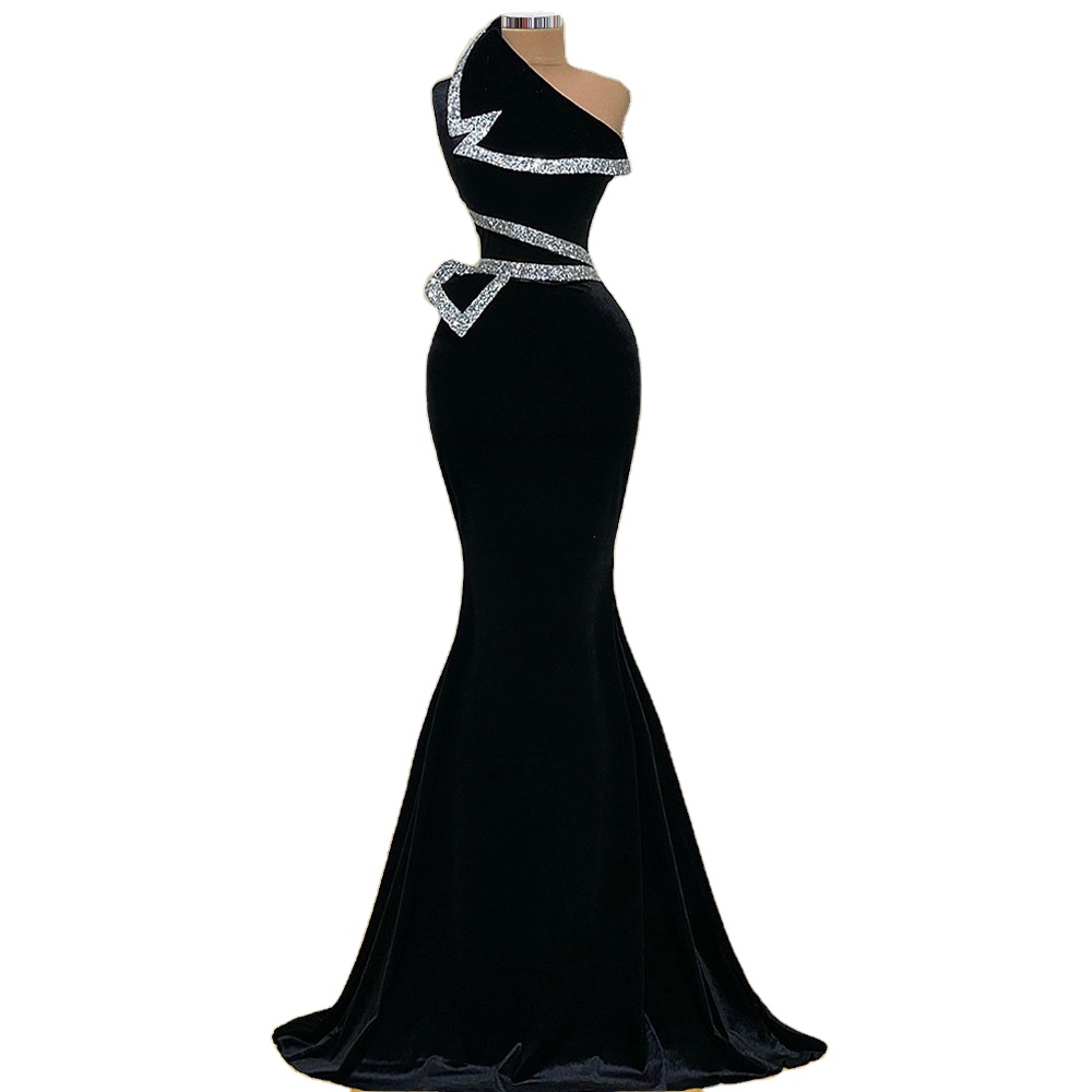 silver velvet dress Duntery Cowl Neck Spaghetti Straps Mermaid Velvet Floor-Length Dress, Silver main image 1