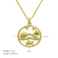 Collier pendentif en gros style océan ajouré, thème été, avec étoile de mer, tortue de mer, crabe, coquille Saint-Jacques, palmier et motif plage, pour la baignade au soleil