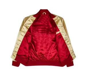 Men's Gold Satin Varsity <b>Jacket</b> Regular Fit Button Closure Solid Color Autumn Wear Casual Style Turn-down Collar - Product Image 4