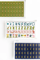 Jeu de Mahjong Américain MCM avec Tuiles Géométriques Florales, Motif Artistique Rétro Vert Olive, Pochette en Velours, Bam Bird Boutique