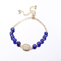 14K or rouge bleu mauvais yeux perles zircon réglable vierge guadalupe saint san juda tadeo mort santa muerte pulsera bracelet