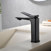 Robinet de salle de bain moderne noir mat à poignée unique, à poser sur le plan, avec cartouche céramique, monotrou
