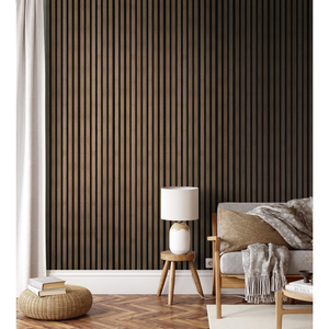 Panel de pared moderno de madera de nogal sintético con LED, diseño cuadrado, flexible, con orificios, BC-902, giratorio, aislante térmico e insonorizado - Product Image 1