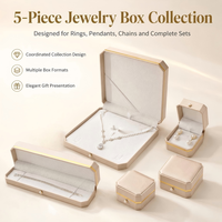 Boîte à bijoux octogonale élégante en cuir PU avec bouton perlé et bordure dorée pour emballage cadeau de bagues, pendentifs, colliers et bracelets