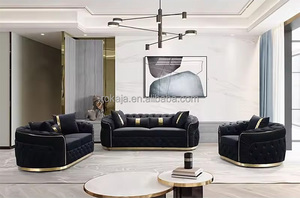 Bestseller: Luxus Ecksofa-Garnitur 1-, <span class=keywords><strong>2</strong></span>- und <span class=keywords><strong>3</strong></span>-Sitzer, Modernes Wohnzimmersofa mit goldenen Edelstahlfüßen, klassisches Sofaset mit Samtstoffbezug - Product Image 5