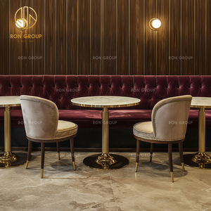 Mesa Redonda de Mármol Rojo de Lujo, Sofá de Terciopelo, Sillas de Espera para Hoteles, Cafeterías y Restaurantes, Muebles con Mesa para Cafetería - Product Image 5