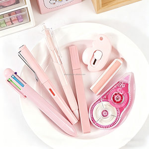 Ensemble de papeterie mignon de 7 pièces, <span class=keywords><strong>fournitures</strong></span> scolaires et de bureau Kawaii avec stylos à bille, surligneur, ruban correcteur, ensemble de papeterie - Product Image 5