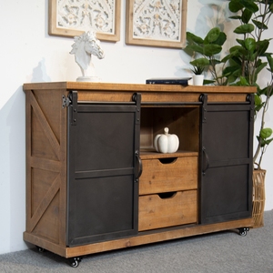 Muebles de Salón Estilo Casa de Campo China, Mueble de TV de Madera con Almacenamiento, Puerta Corredera Tipo Granero, Hecho a Mano, Duradero, Personalizado - Product Image 1