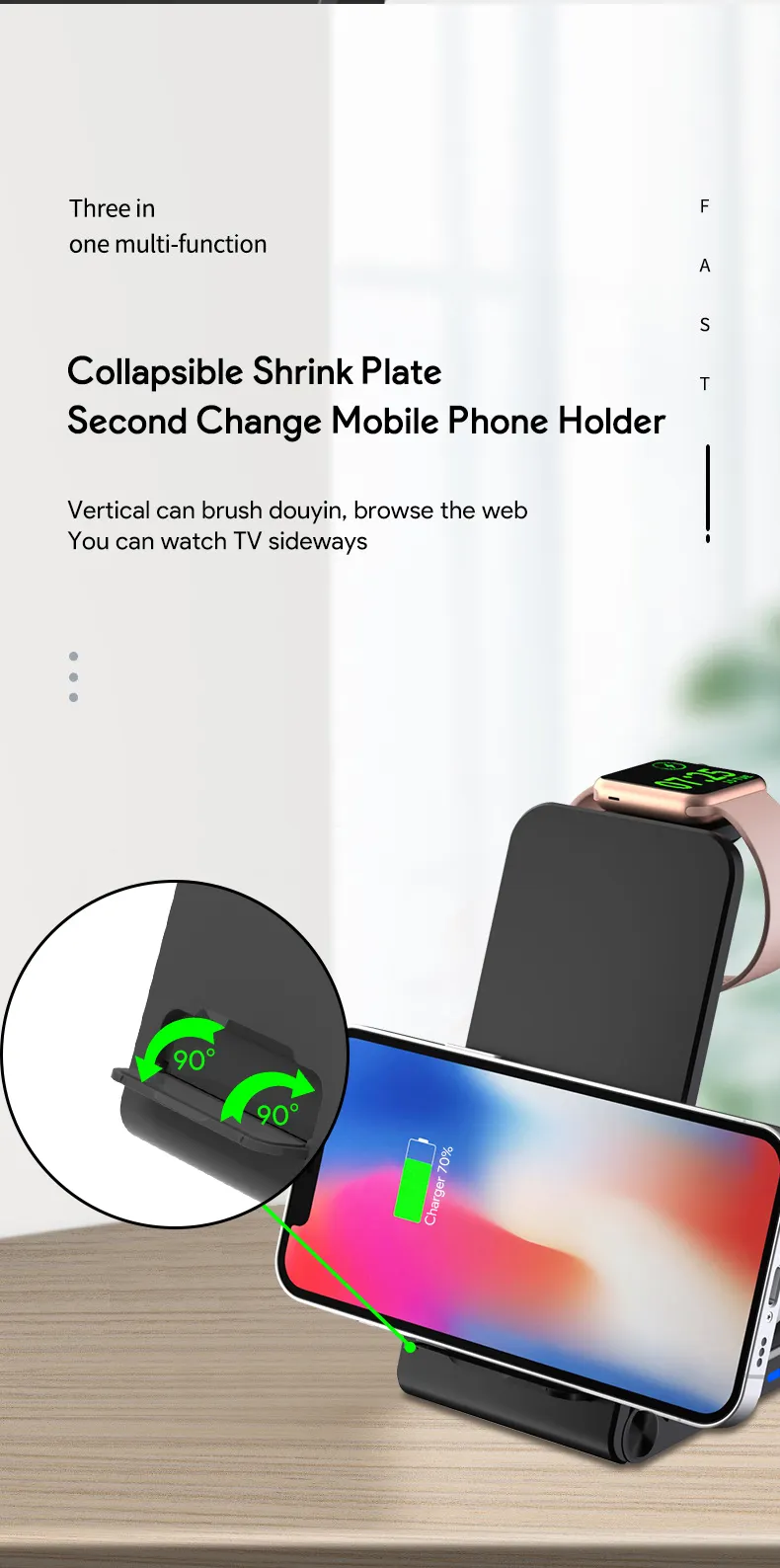 Portable 3 in 1 Folding Fast 15W Wireless Charger for AirPods for iWatch for iphones