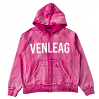 Hoodie Zipper Ganda Ukuran Besar Custom Grosir, French Terry, Vintage Acid Wash, Aplikasi Sun Fade, 100% Katun, Streetwear Y2K