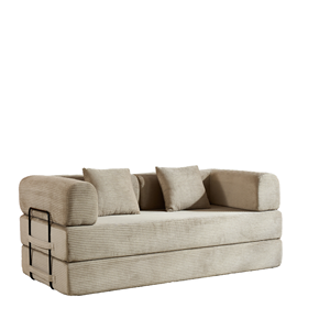 Canapé-lit convertible beige |   Canapé pliant en velours côtelé avec coussins, mobilier moderne gain de place pour appartements et hôtels - Product Image 1
