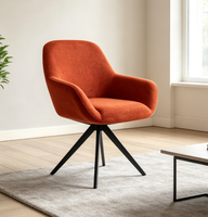 Chaise de salle à manger pivotante moderne avec accoudoirs, revêtement en tissu orange, chaise d'appoint avec pieds en métal noir, chaise de salle à manger de loisirs