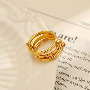 yunnique Gold Plated <b>Titanium</b> Steel <b>Ring</b> Geometric Shape Pave Setting Unisex Fashion Jewelry Gift - Product Image 3