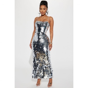 Vestido Largo de Fiesta para Mujer con Escote Cuadrado y Tirantes Elásticos de Lentejuelas de Alta Calidad de Fábrica OEM - Product Image 3