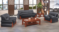 Geschäftsartiges Massivholz-Empfangssofa, Modernes Chinesisches Design, Dreisitzer Echtleder-Büroset für das Wohnzimmer