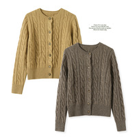 Pull en laine de mouton tricoté vintage pour femme, style bohème, col boutonné, maille plate, manches longues, motif torsadé floral, automne-hiver