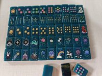 Tuiles de Mahjong en Acrylique Américain de Luxe Léger, Style Rétro National, Personnalisées, Illustration Fleur et Oiseau Bleu Foncé