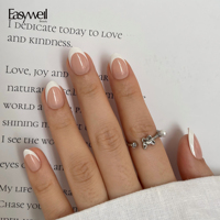 Easywell – Kit de 32 faux ongles en amande, style français, chromés, à presser, en acrylique, de luxe, réutilisables – Vente en gros