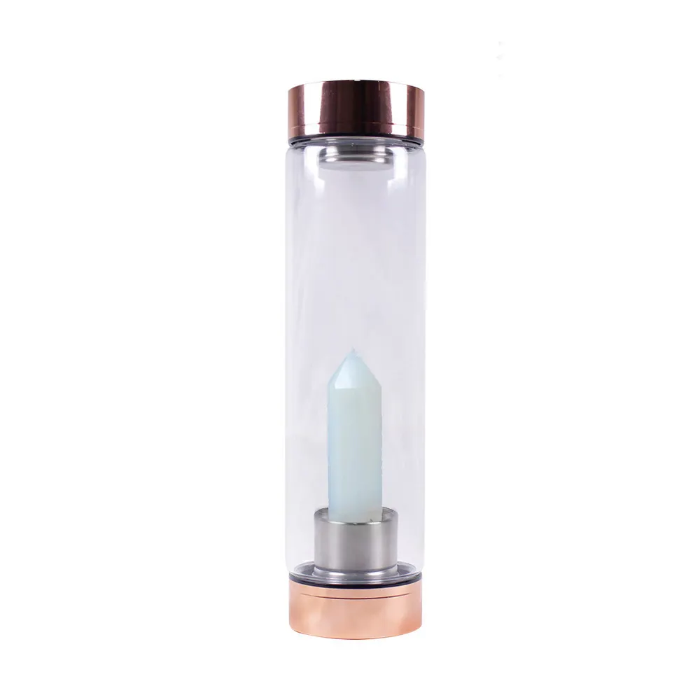 Hoge Kwaliteit Healing Natuurlijke Quartz Crystal Tower Ei Glazen Fles Custom Logo Crystal Edelsteen Glas Water Fles