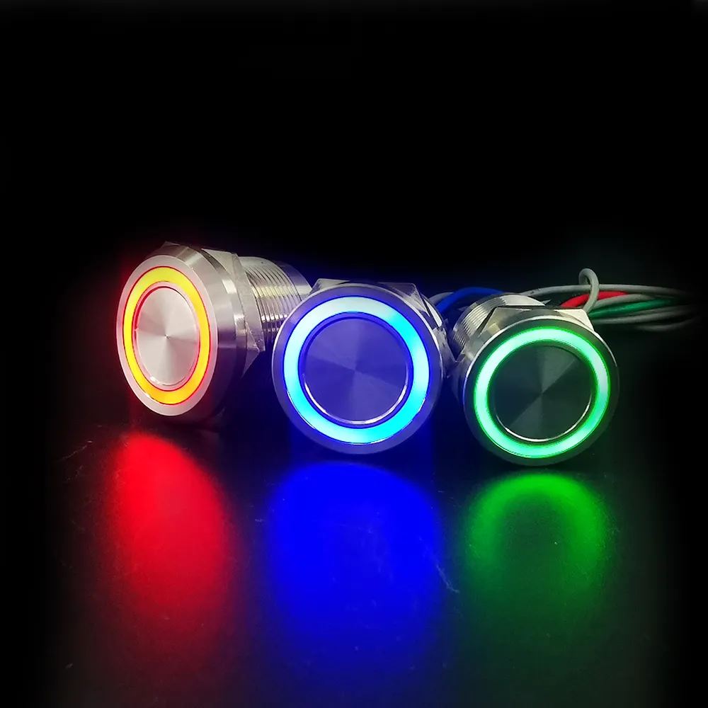 316ss 19mm 22mm 25mm 28mm 30mm 40mm interruttore piezoelettrico a pulsante in metallo prolungato rgb led