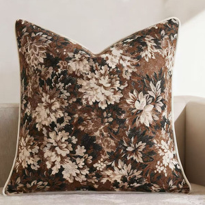 花柄枕カバー 18 x 18インチ、ヴィンテージシェニールスクエア、リビングルーム、寝室用 - Product Image 1