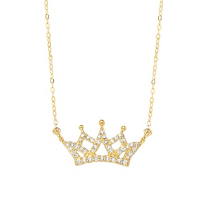 OEM/ODM Custom 14k placcato oro 925 argento Sterling Cubic Zirconia <span class=keywords><strong>corona</strong></span> ciondolo <span class=keywords><strong>collana</strong></span> - Product Image 1