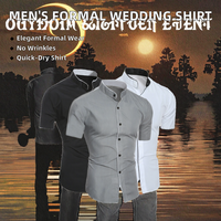 Kemeja Pria Katun Regular Fit Formal Pernikahan Bisnis Pesta Polos Lengan Pendek Bernapas Anti Kusut Ramah Lingkungan Cepat Kering