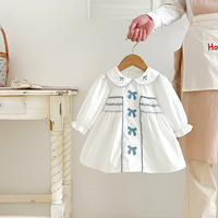 Robe pour bébé fille avec col Peter Pan brodé, nœud papillon, tenue mignonne pour le printemps et l'automne