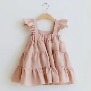 誕生日の赤ちゃんの女の子の衣装ピュアコットンフラッターティアードドレス幼児リネン自由奔放に生きるサマードレス