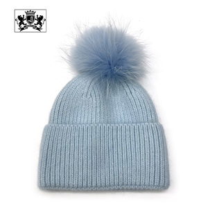 Janefur Hiver Crochet Pliable Moelleux Vraie Fourrure <span class=keywords><strong>Pompon</strong></span> Bonnet en Stock Stretch Femmes Chaud Boule De Fourrure Angora Tricoté Baggy Chapeau - Product Image 3