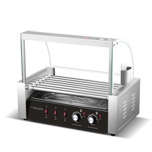 Commercial Stainless Steel Hot Dog Roller Grill Machine With Warming Shelf Electric Sausage Roller Cooker For Snack Shop - Product Image 1