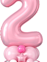Balon Foil Angka Pink 40 Inch Dengan Pita Dekorasi Pesta Ulang Tahun Tiang Pilar Balon Mylar Grosir