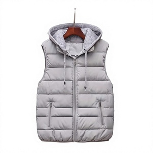 Gilet matelassé à capuche pour homme, chaud pour l'hiver, fermeture éclair, vêtement d'extérieur décontracté, léger, couleur unie, coupe-vent, gris - Product Image 1