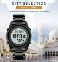 Jam Tangan Digital Skmei Muslim Qibla Azan Tahan Air Stainless Steel Pria Model 1734